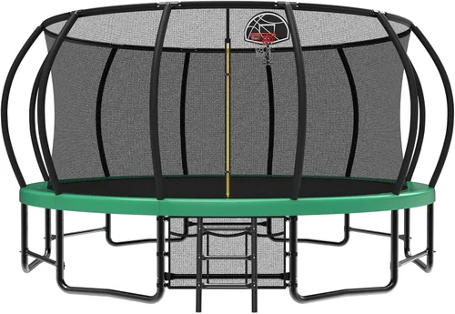 Vista 8 de Lyromix 12 14 15 16 pies, camas elásticas al aire libre para niños y adultos, trampolín de calabaza con postes curvos, trampolín recreativo con aro