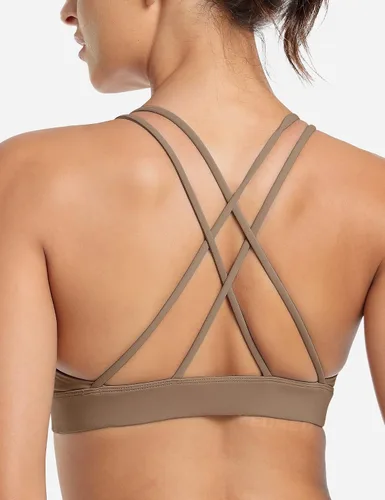 Vista 2 de YEOREO Bella - Brasier deportivo para mujer, con cuello en V, tirantes cruzados, espalda cruzada, brasier de yoga acolchado para fitness