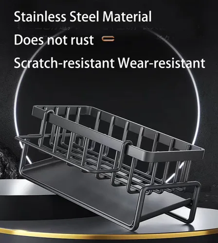 Vista 3 de Soporte de esponja de acero inoxidable para fregadero de cocina, organizador de esponja antioxidante, organizador de fregadero de cocina de baño