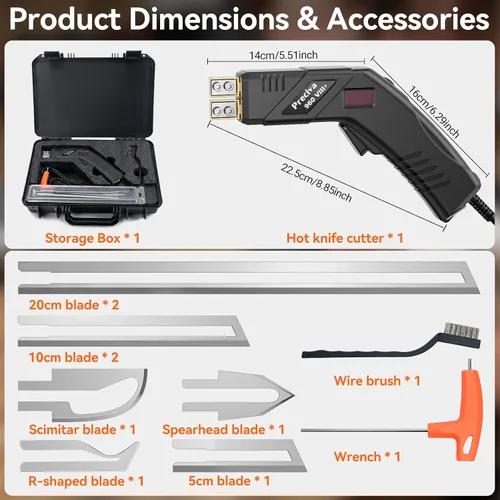Vista 5 de Preciva Kit de cortador de espuma para cuchillo caliente con funda, herramienta de corte de espuma eléctrica, juego de 8 cuchillas, pantalla