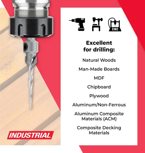 Vista 3 de Amana Tool Broca cónica avellanadora con punta de carburo de 82 grados, 55608, 8 tornillos, 7/16 D x 11/64 de diámetro x vástago redondo de 5/16