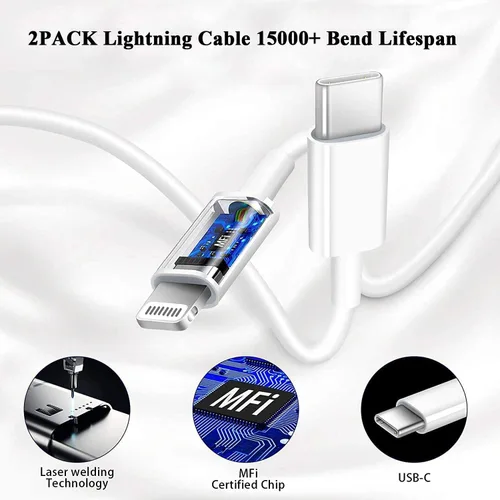 Vista 7 de Cargador de coche para iPhone de Apple, cargador de coche rápido para iPhone【2Pack】Adaptador de cargador de coche de doble puerto USB C