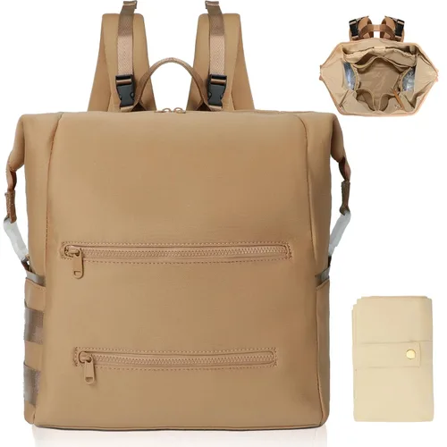 Vista 16 de Omanmoli Mochila para pañales, bolsa grande de neopreno para niños y niñas con 15 organizadores de bolsas de pañales, 2 bolsillos aislados, Negro