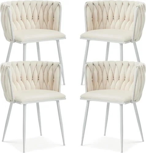 Vista 41 de Juego de 2 sillas de comedor de terciopelo, sillas laterales tapizadas tejidas con patas de metal negro, sillas decorativas modernas, sillas
