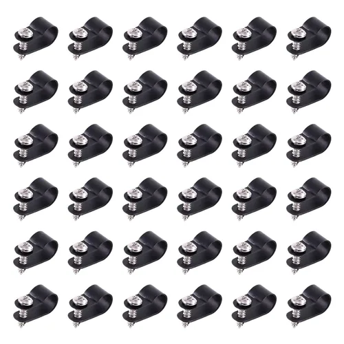 Vista 17 de Swpeet Paquete de 60 clips de cable tipo R de nailon negro de 1 pulgada, clips de sujeción de cable de montaje de tornillo de nailon con 60