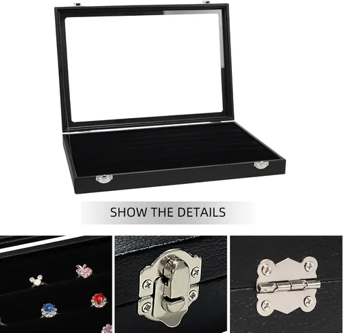 Vista 4 de Wuligirl - Bandeja organizadora de anillos con 100 ranuras y tapa transparente, organizador apilable de joyas como aretes, collares y anillos