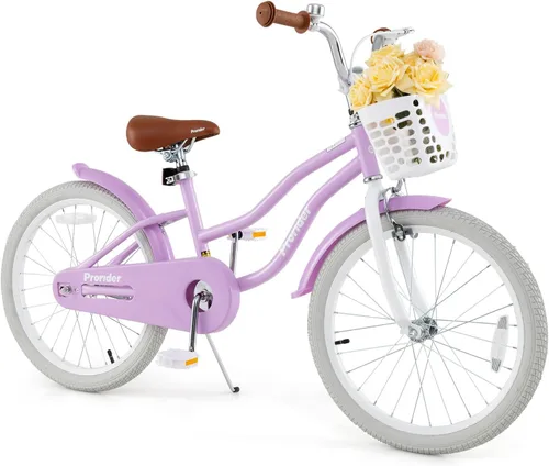 Vista 33 de BABY JOY Bicicleta infantil, 12 14 16 18 20 pulgadas, para niños y niñas, con asiento ajustable, cesta removible, freno de mano y freno