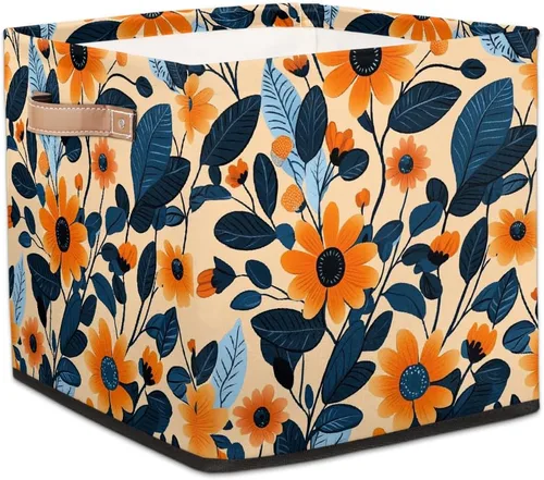 Vista 27 de Cube Storage Bins for Shelves, Neon Blue And Purple Skull Flower Decorative Fabric Organizer Box with Handles for Living Room, Dorm Room, Classroom