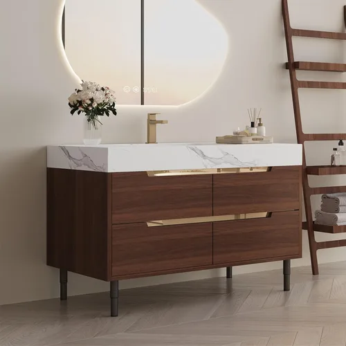 Vista 20 de SSLine Juego de tocador de baño montado en la pared con lavabo moderno de 30 pulgadas con lavabo superior y estante de almacenamiento, armario