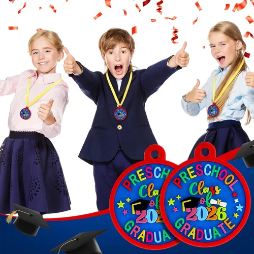 Vista 3 de Sratte Medalla de graduación preescolar de jardín de infantes para niños, medallas de premio de graduación con cinta amarilla para el cuello