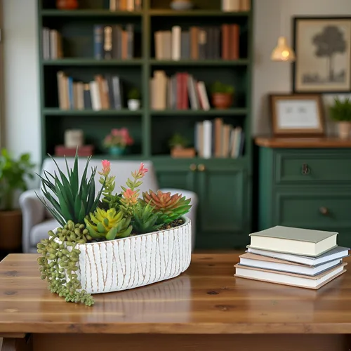 Vista 8 de Plantas artificiales para el hogar, suculentas artificiales de 8.7 pulgadas en macetas para decoración de escritorio de oficina y decoración