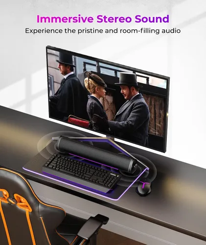 Vista 2 de Altavoces de computadora para PC de escritorio, barra de sonido de PC para juegos, Plug and Play, alimentación USB con audio de 0.138 in