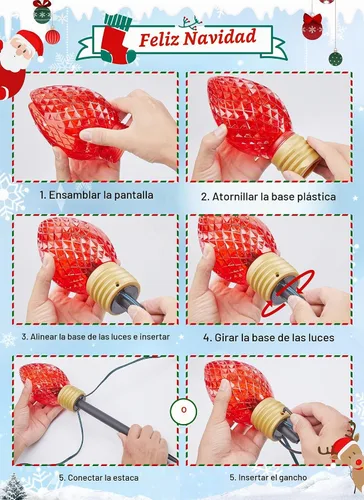 Vista 6 de Brigtown Strawberry Super Jumbo C9 Luces de camino de Navidad para exteriores, 11 pies Super Jumbo Rojo y Blanco Puro