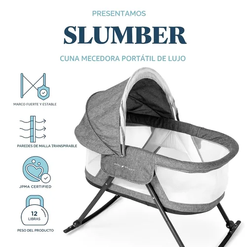 Vista 2 de Baby Delight Go with Me Slumber - Cuna mecedora de lujo, cuna portátil para bebé, toldo extraíble, tweed carbón
