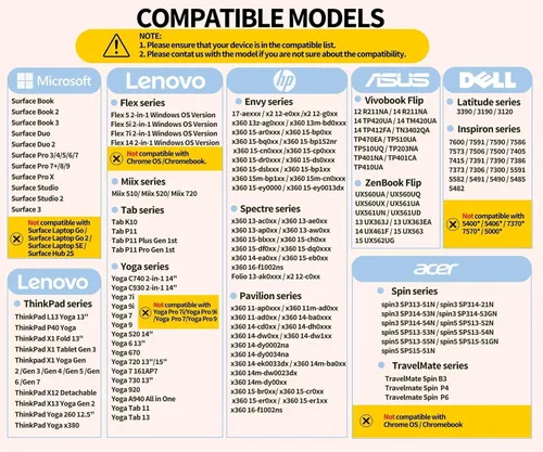 Vista 5 de Lápiz óptico activo para Lenovo Yoga 7i/9i, Flex 5, HP Envy x360/Pavilion x360/Spectre x360, lápiz óptico con sensibilidad a la presión 4096