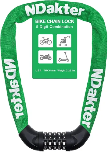 Vista 54 de NDakter Cerradura de cadena para bicicleta, combinación de 5 dígitos, resistente, antirrobo, cerradura de bicicleta de seguridad
