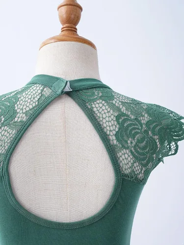 Vista 5 de JEATHA Leotardos de ballet para niñas, camisetas de baile, bailarina, encaje floral, con botones, entrepierna verde ( Bean Green )