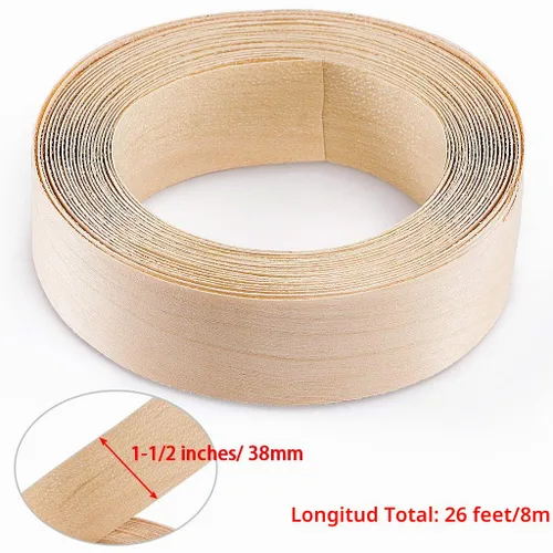 Vista 3 de Skelang Chapa de madera de abedul 1-1/2" x 26', cinta de borde de madera con adhesivo, tira flexible de encolado de cantos de madera