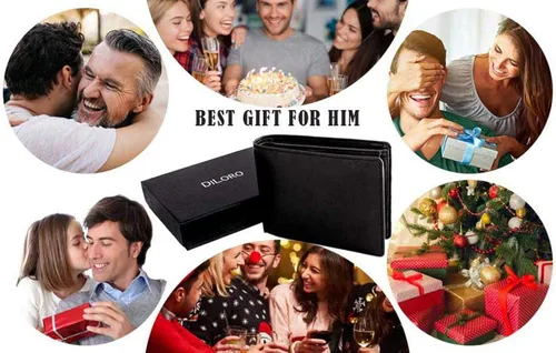 Vista 8 de DiLoro Billetera de cuero para hombre de tamaño completo con cremallera plegable y protección RFID