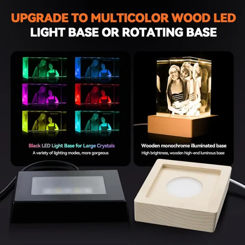 Vista 6 de Q&K Regalo de fotos de cristal 3D, foto 3D personalizada grabada en luces nocturnas de cristal, lámpara grabada personalizada para mascotas