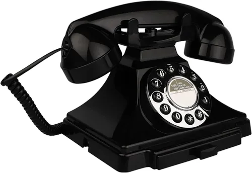 Vista 8 de Teléfono vintage con cable, teléfonos fijos retro para el hogar, teléfono de trabajo antiguo de una sola línea con timbre fuerte para personas Negro