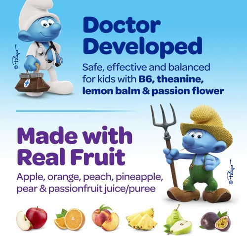 Vista 5 de Smurfs Kids Gomitas Calmantes Gomitas Calmantes para Niños con Melisa y L-Teanina Hechas con Fruta Real Desarrollado por Doctores Sin