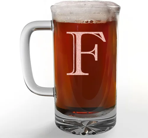Vista 19 de Taza de cerveza de vidrio con monograma grabado de 16 onzas (letra A), regalos de cerveza personalizados de la A a la Z para hombres, Día del Padre