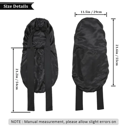 Vista 5 de AWAYTR Gorro de satén para niñas con trenzas de pelo largo para dormir Negro