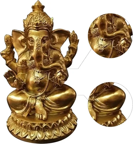 Vista 6 de Estatuas Doradas del Señor Ganesha - Estatua del Dios Elefante Hindú Escultura de Resina Figurilla India de Ganesh Buda Ornamentos de Decoración