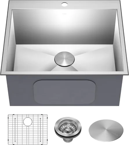 Vista 23 de Kraus Standart PRO - Fregadero de cocina de acero inoxidable de calibre 16 con tazón individual para bar, montaje superior/inferior de 18 pulgadas