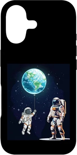 Vista 32 de Astronauts in Space Parent & Child in spacesuits with Planet Case for iPhone 16