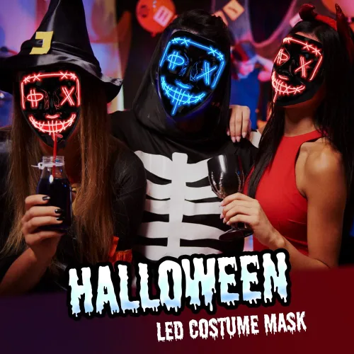 Vista 2 de GAOMON Máscara de Halloween con luz LED, máscara aterradora para festivales, cosplay, disfraces de Halloween, fiestas de máscaras, carnaval