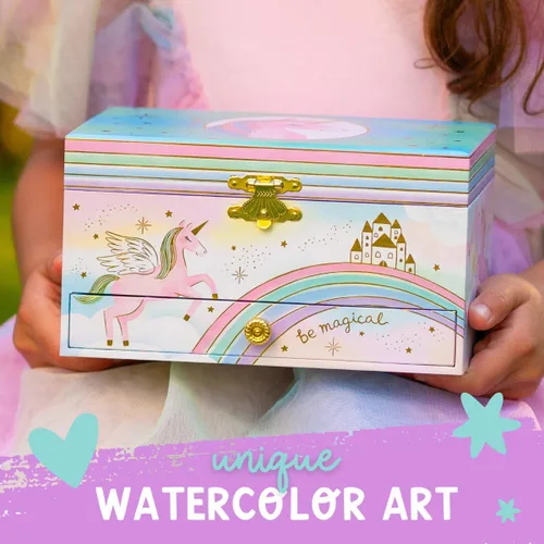 Vista 3 de Joyero musical de unicornio para niñas, caja de música de unicornio bailarín con espejo, regalos de unicornio para niñas pequeñas, cajas de joyería