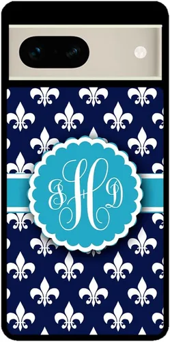 Vista 2 de French Fleur De Lis - Funda de goma negra con monograma personalizado para teléfono compatible con Google Pixel 10, 10 Pro, 10 Pro XL, 9a, 9 Pro
