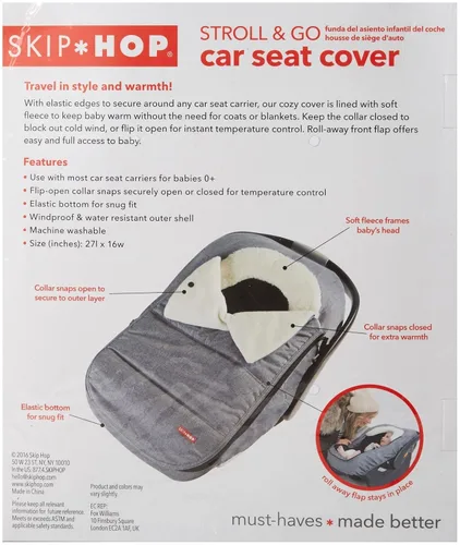 Vista 4 de Saco con abrigo y capucha de Skip Hop & Go, cubierta para asiento de carriola, accesorio de ajuste universal, gris oscuro, para bebé y niño pequeño
