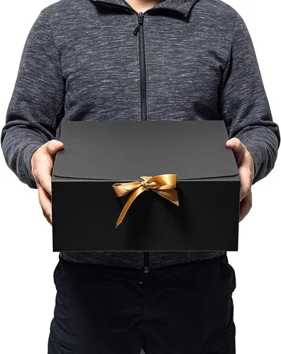 Vista 6 de Mcfleet Cajas de Regalo Negras con Tapas de 12 x 12 x 5 pulgadas, paquete de 10 cajas de propuesta para padrinos de boda, caja de regalo de cartón