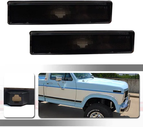 Vista 11 de Para 1980 1981 1982 1983 1984 1985 1986 Ford BRONCO F-150 F-250 F-350 Luces de marcador laterales de parachoques delantero lente ámbar LED