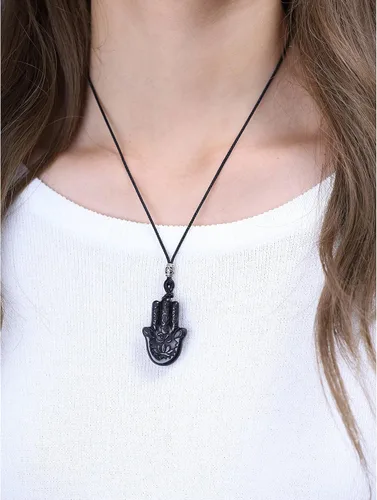 Vista 2 de COAI Collar de mano Hamsa curativa de obsidiana negra Piedra