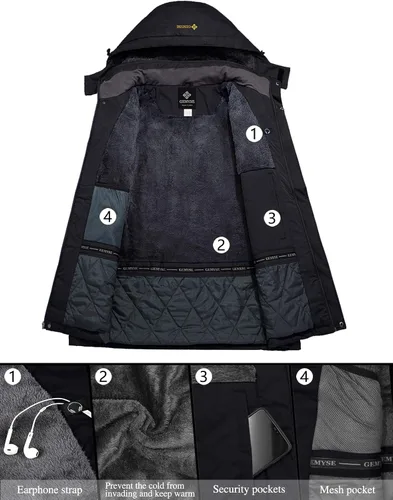 Vista 6 de GEMYSE Chaqueta de esquí para mujer, abrigo impermeable para invierno, impermeable, para snowboard, con capucha, rompevientos