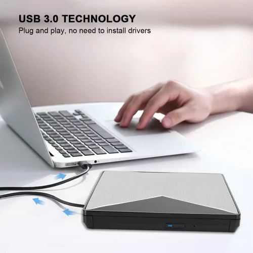 Vista 5 de Zopsc-1 Aleación de aluminio USB3.0 Unidad de DVD externa, CD/DVD portátil +/-RW unidad/reproductor de DVD para portátil portátil CD ROM quemador