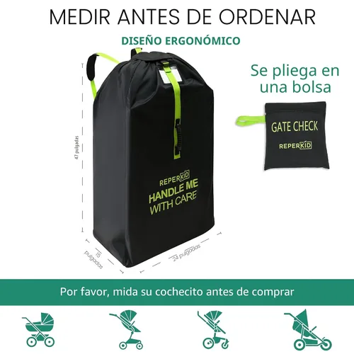 Vista 4 de reperkid Bolsa grande para cochecito para viajes en avión, negro y verde, 47 pulgadas de alto x 24 pulgadas de ancho x 15 pulgadas de profundidad