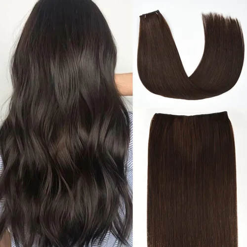 Vista 7 de Senmy Extensiones de cabello humano con alambre de pez marrón, 14 pulgadas, extensiones de cabello humano Remy, 2.82 oz, extensiones de cabello
