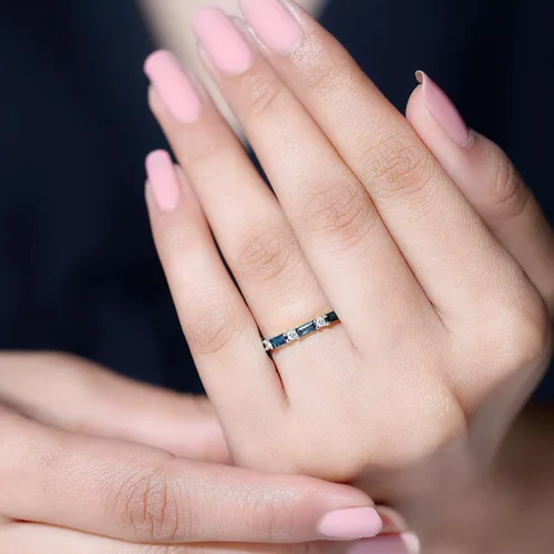 Vista 4 de Natural London Blue Topaz Diamond Half Eternity Ring, Aaa Quality 10K oro blanco