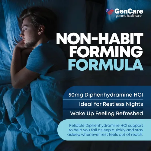 Vista 3 de GenCare Suplemento Máximo de Fuerza para Dormir por la Noche para Adultos, Píldoras de Sueño Profundo con Difenhidramina HCl 50mg para Dormir Más