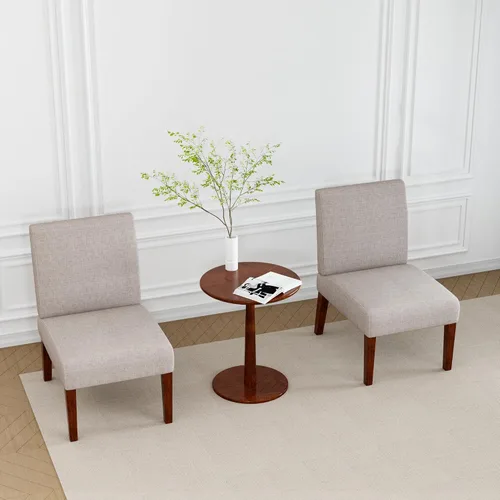 Vista 3 de Juego de 2 sillas decorativas con mesa a juego, sillas laterales tapizadas de lino de madera maciza para sala de estar, dormitorio, sala de espera