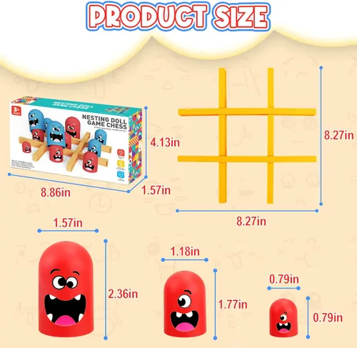 Vista 5 de Aooess Juego de Tic Tac Toe: juego de mesa para niños, juego de mesa estratégico de anidación de Tic Tac Toe para niños y adultos