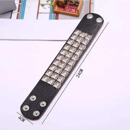 Vista 2 de Pulsera punk para hombres y mujeres, pulsera de cuero gótica con tachuelas de metal