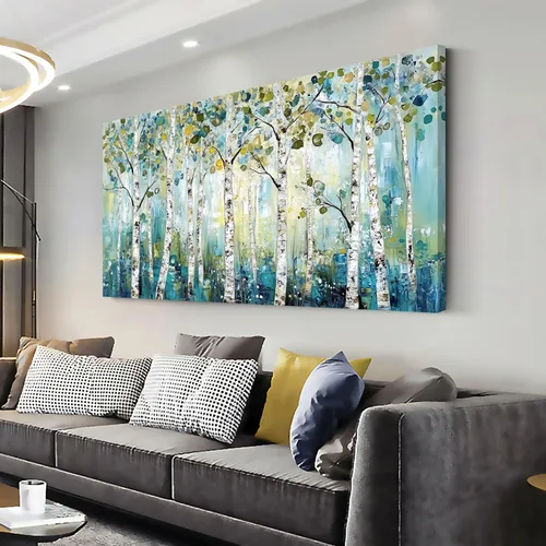 Vista 28 de LASMOND Arte de pared abstracto moderno de árbol para sala de estar, pintura en lienzo en blanco y negro, arte de pared grande de paisaje natural