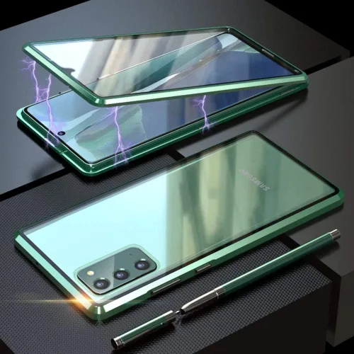 Vista 13 de Funda para Galaxy S21 con bloqueo de seguridad + adsorción magnética, vidrio templado de doble cara, a prueba de golpes, parachoques de aluminio