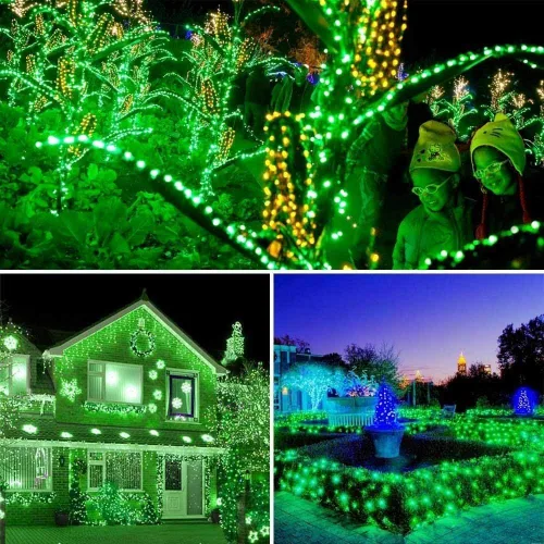 Vista 5 de Joomer Luces Solares Navideñas en Cadena, 39 pies, 100 LED, luces impermeables para exteriores con 8 modos de luces centelleantes para jardín